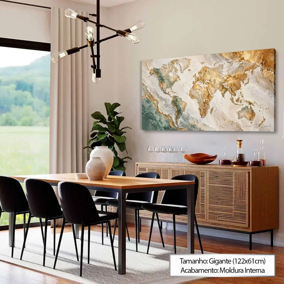 Quadro Abstrato Mapa Mundi Tinta e Ouro — foto 2