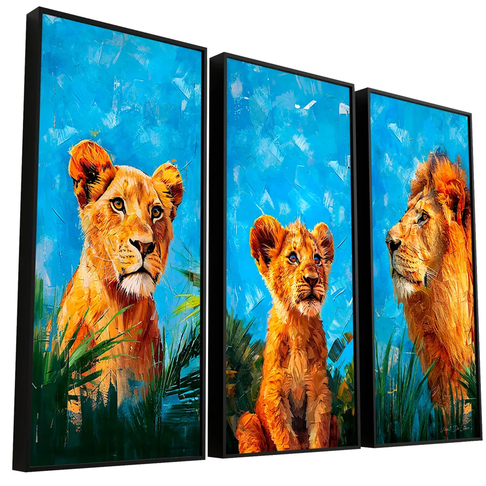 Quadro Família de Leões Tropicais 3 Peças - Quadros de Leão | QuadrosDecorativos.com