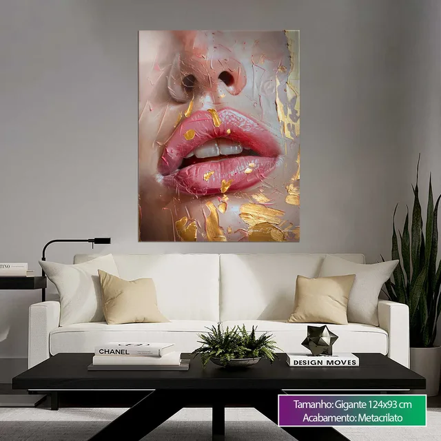 Quadro Encanto Rosé em ambiente de tons neutros