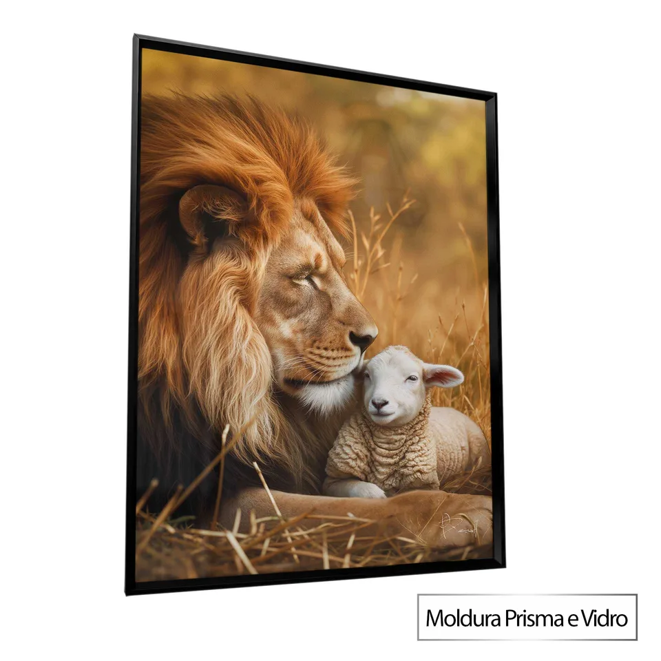 Quadro Leão Protetor do Cordeiro Prisma e Vidro