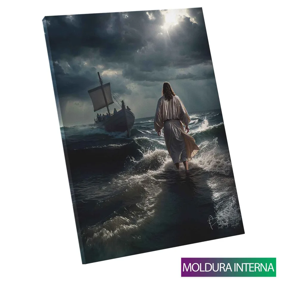 Quadro Jesus sobre as Ondas — Moldura Interna, Médio 64x48