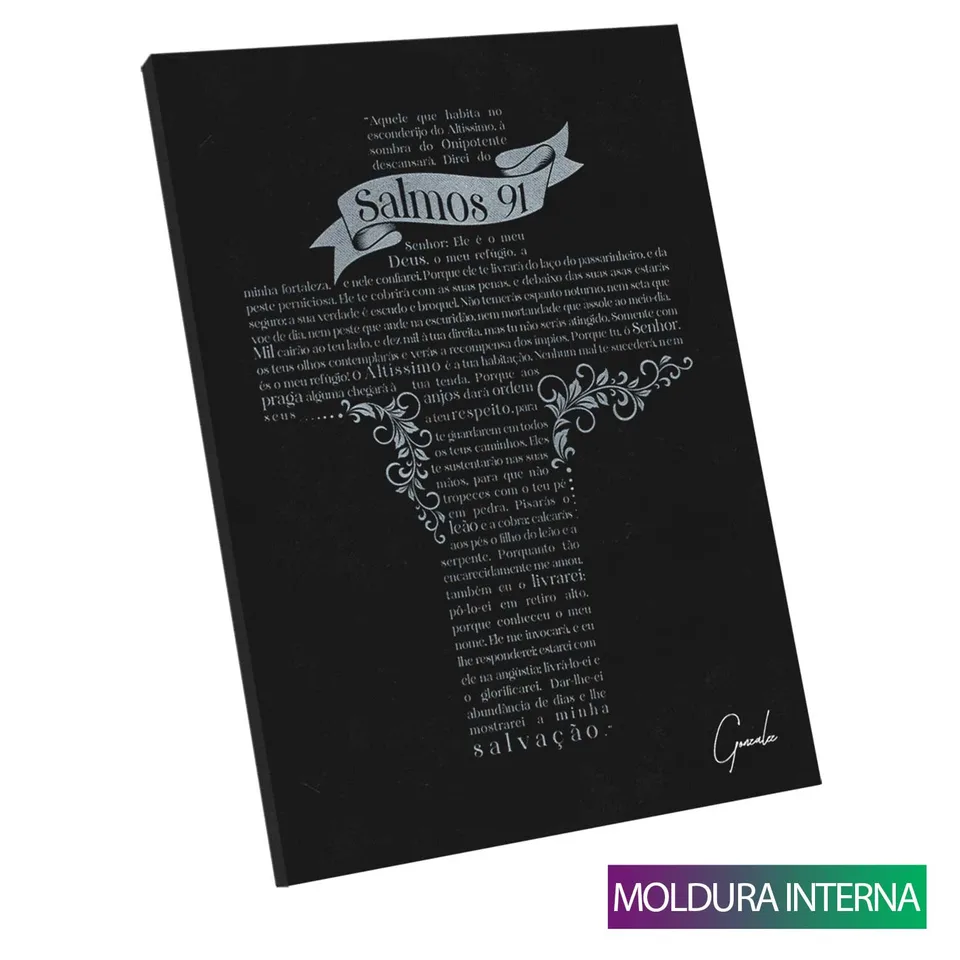 Quadro Salmos 91 — Moldura Interna, Médio 64x48