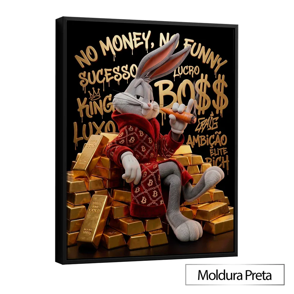 Quadro The Boss Bunny Grafite Dourado