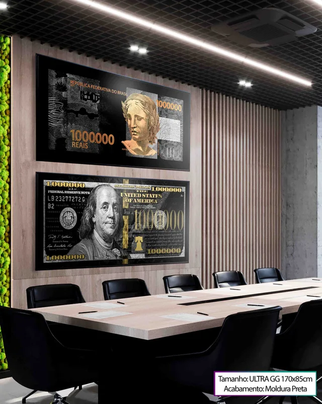 Quadro ultra wide em parede clara de ambiente amplo