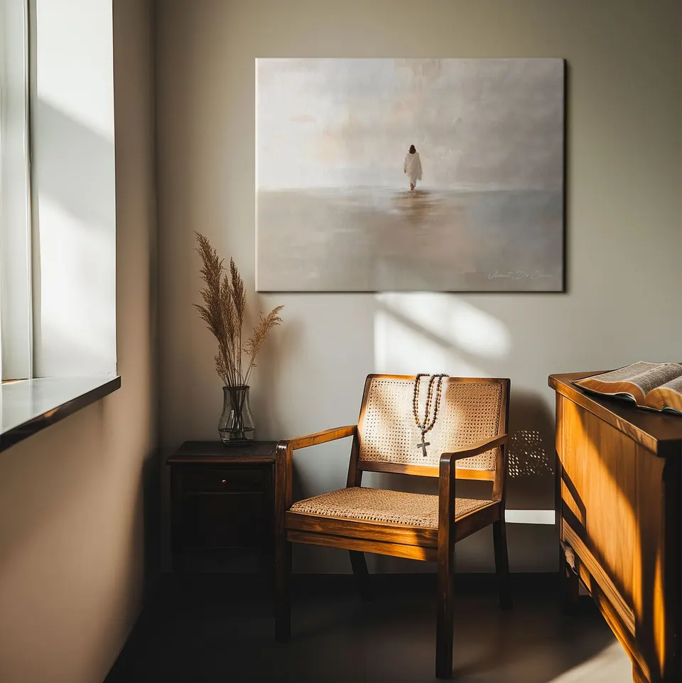 Quadro Jesus Sobre as Águas - Coleção Minimalista em sala de oração