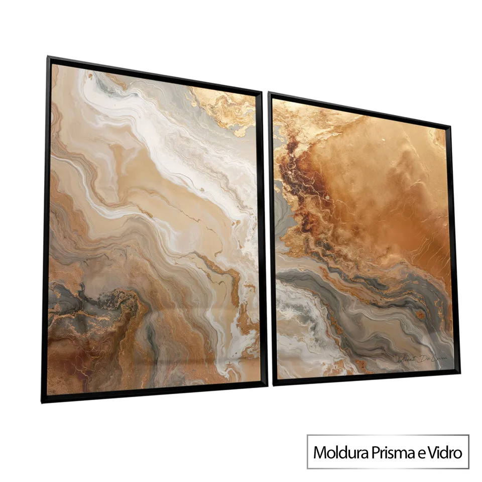 Quadro Água e Ouro 2 Peças - Coleção Abstrato Natural