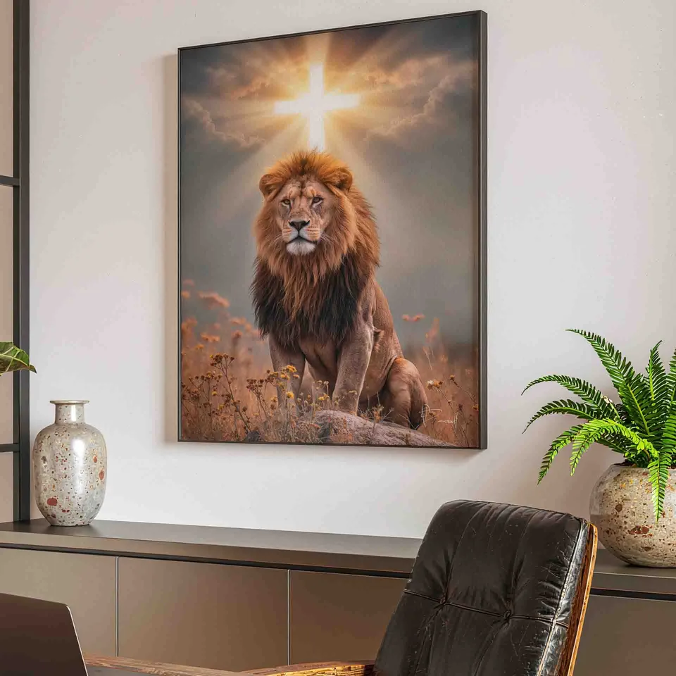 Quadro A Luz da Realeza com moldura preta no escritório