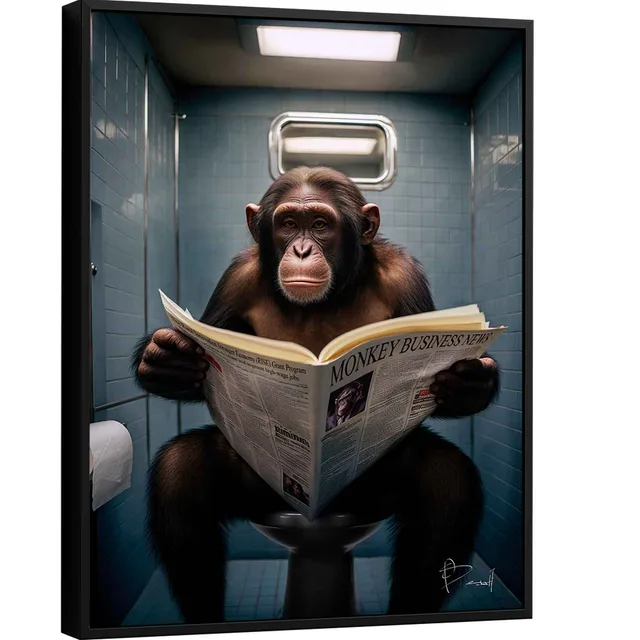 Quadro Macaco e as Manchetes - Quadros para Banheiro | QuadrosDecorativos.com