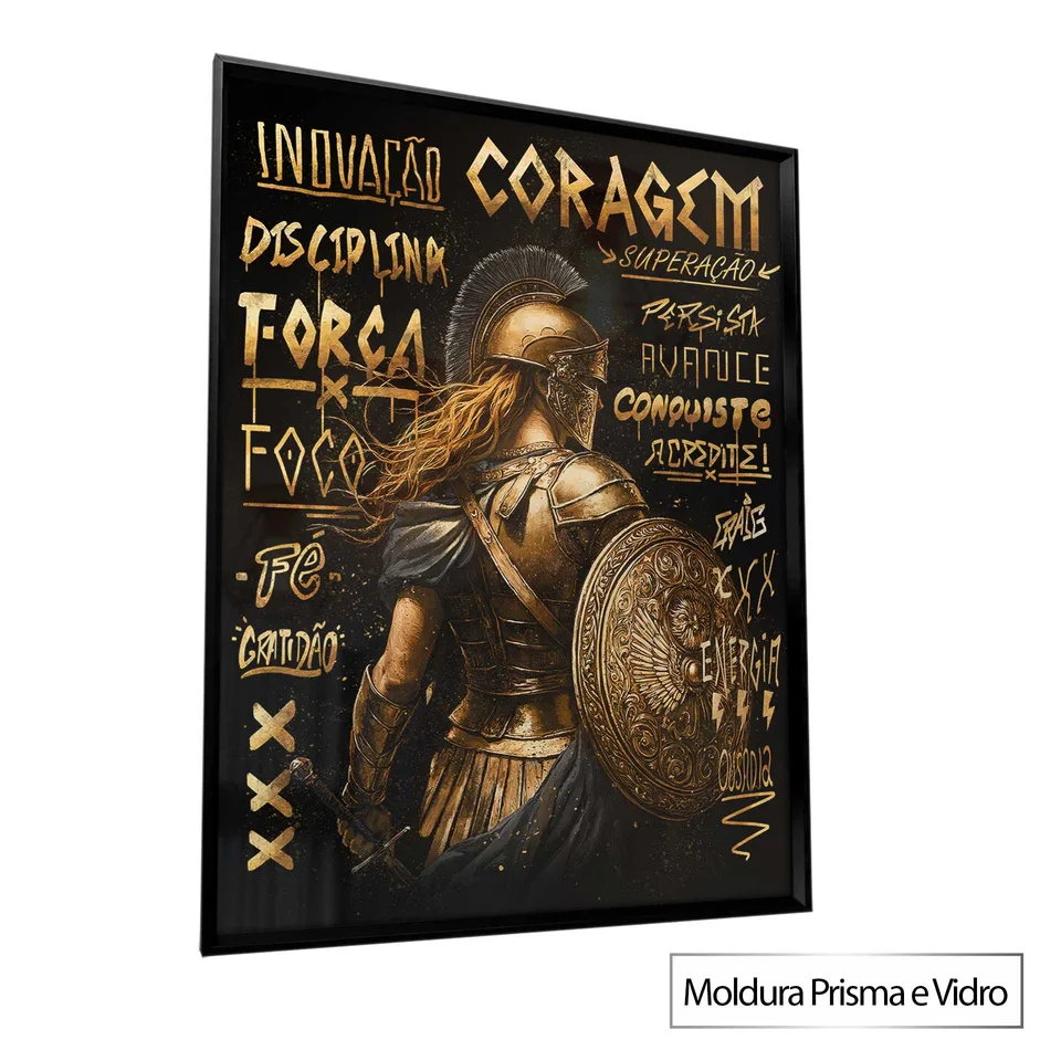 Quadro Loba de Esparta Dourada acabamento Prisma e Vidro