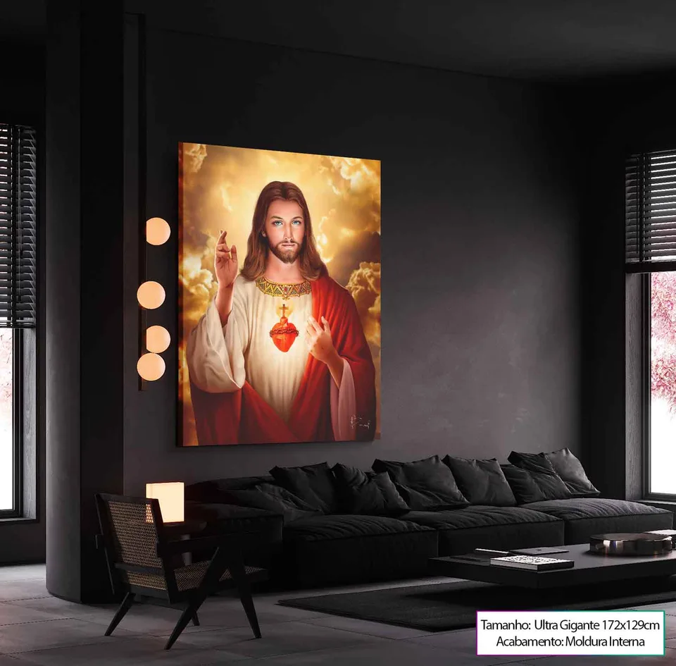 Quadro Sagrado Coração de Jesus em sala escura