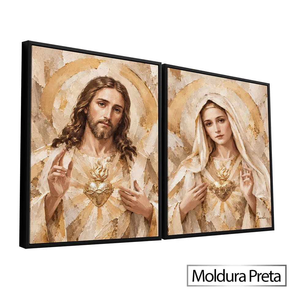 Quadro Os Corações Divinos de Jesus e Maria 2 Peças — foto 11