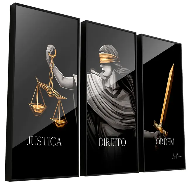 Quadro decorativo Justiça, Direito e Ordem 3 peças