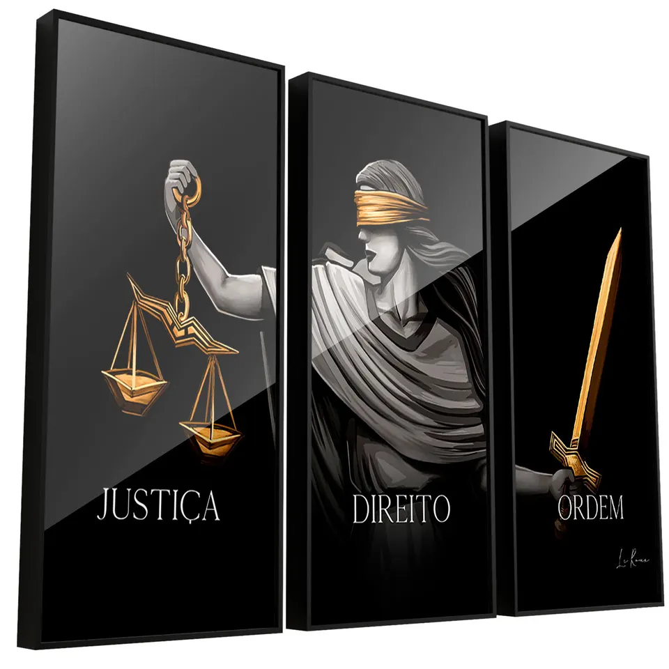 Quadro decorativo Justiça, Direito e Ordem 3 peças