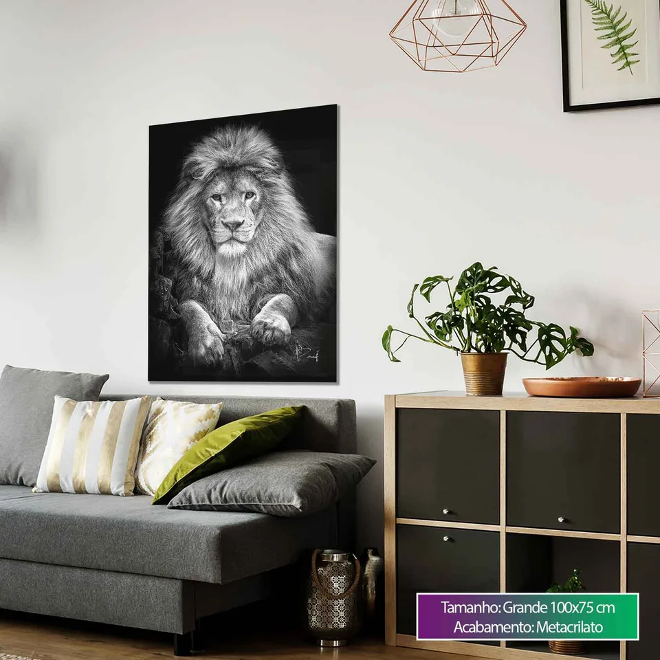 8184 Quadro Leão na Pedra Preto e Branco (8)