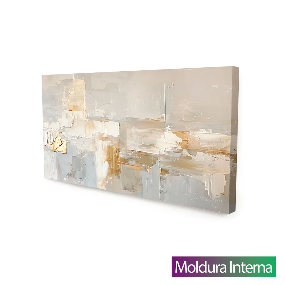 Quadro Abstrato Serenidade Dourada — Moldura Interna, Medio 68x34