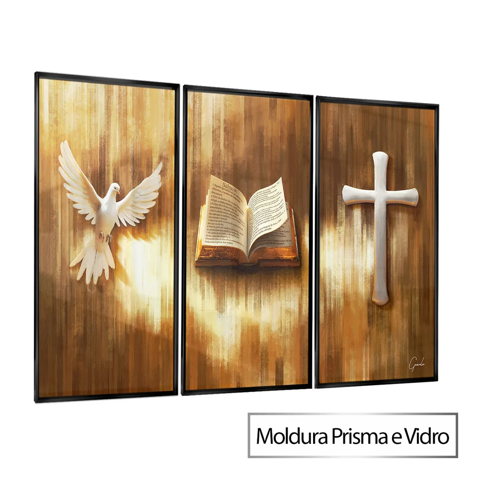7066 Quadro Símbolos de Fé 3 Peças (2)