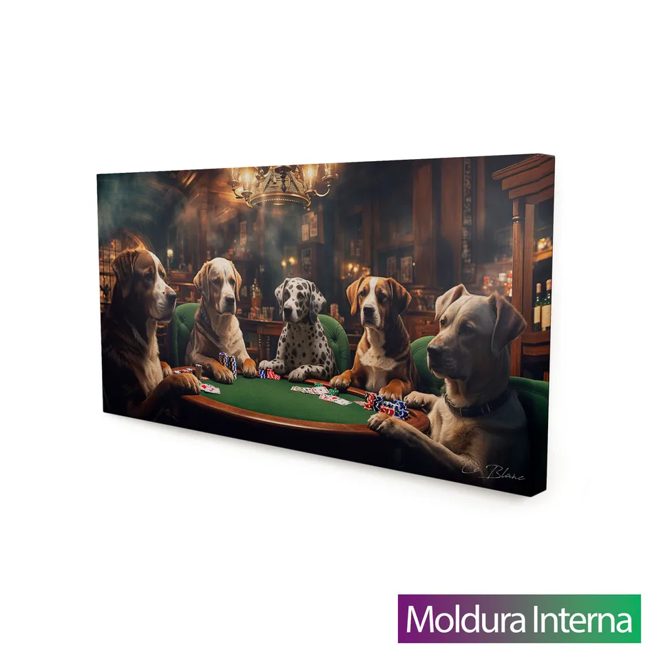 Quadro Mesa de Poker dos Cachorros — Moldura Interna, Medio 68x34