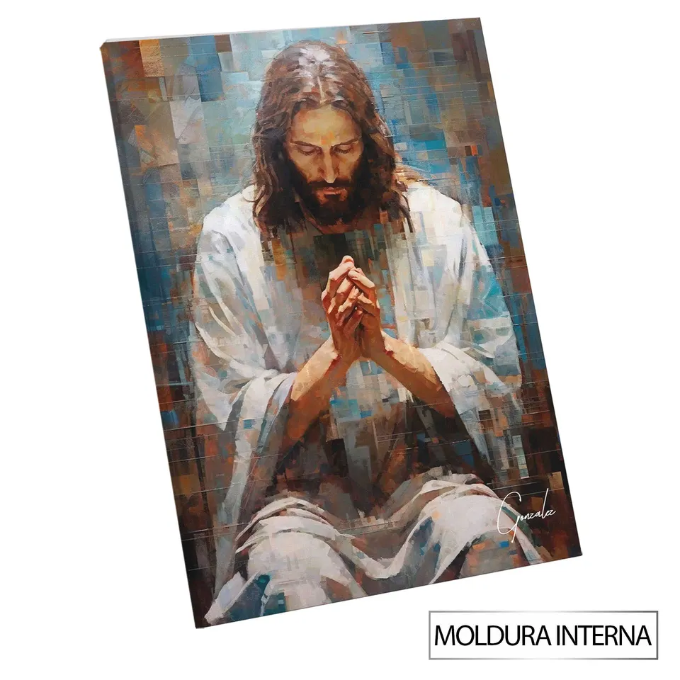 Quadro Jesus Grid Art — Moldura Interna, Médio 64x48