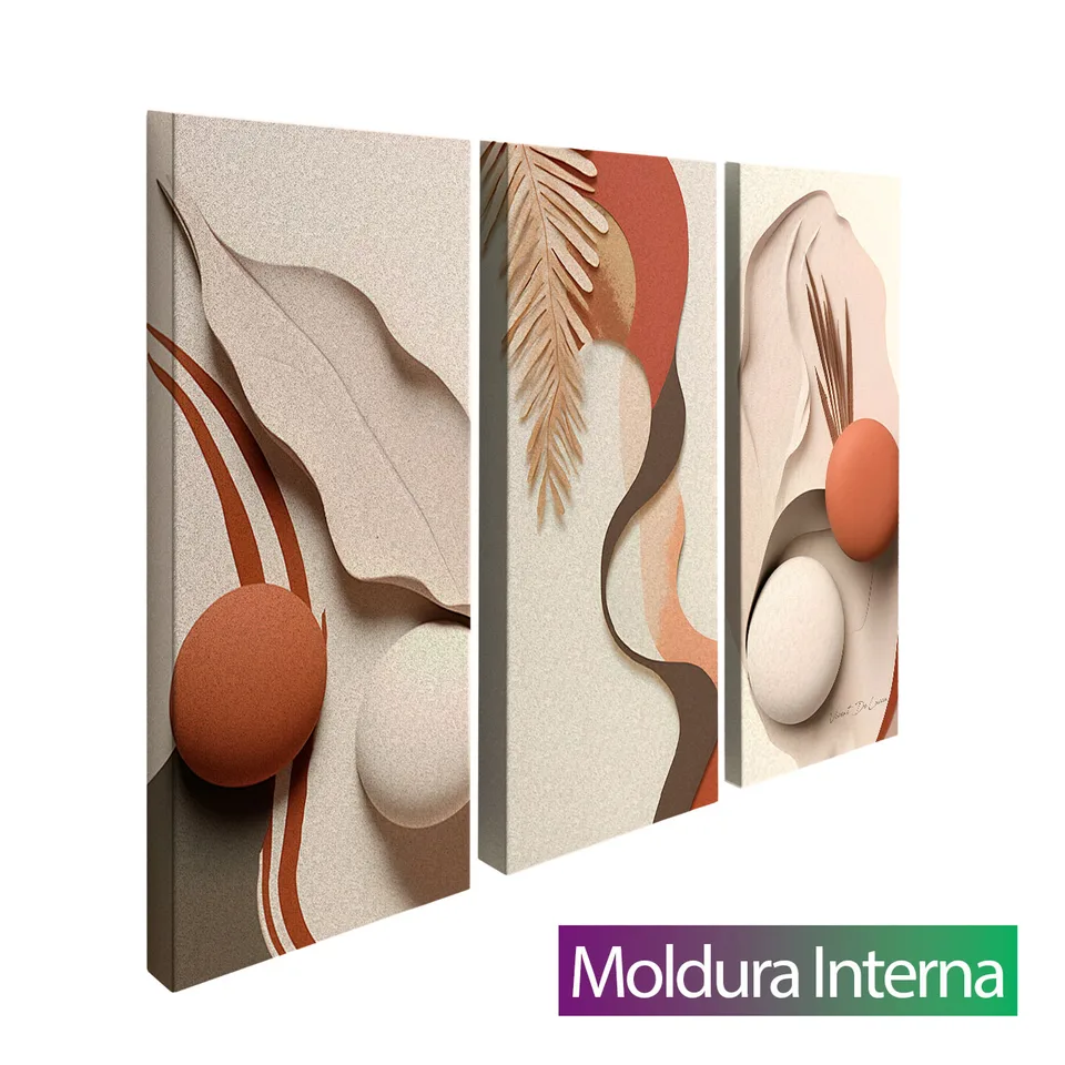 Quadro Boho Suavidades 3 Peças — Moldura Interna, Médio 93x62