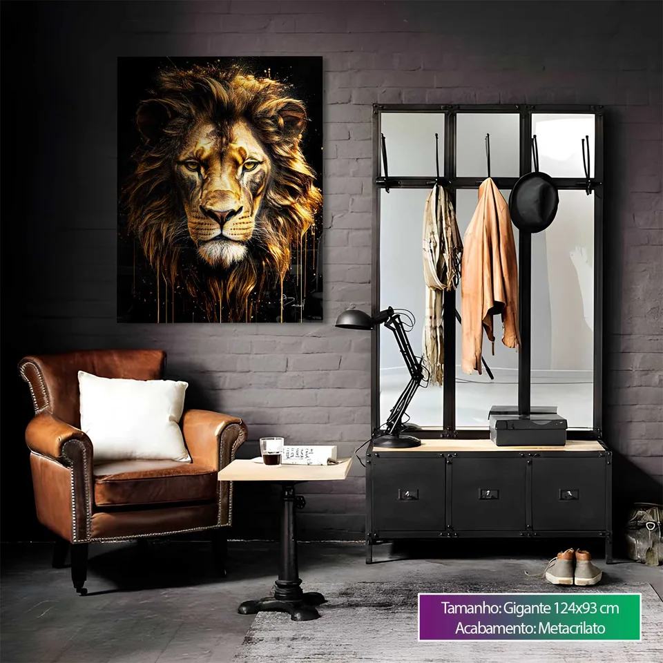 Quadro Leão Molten Gold