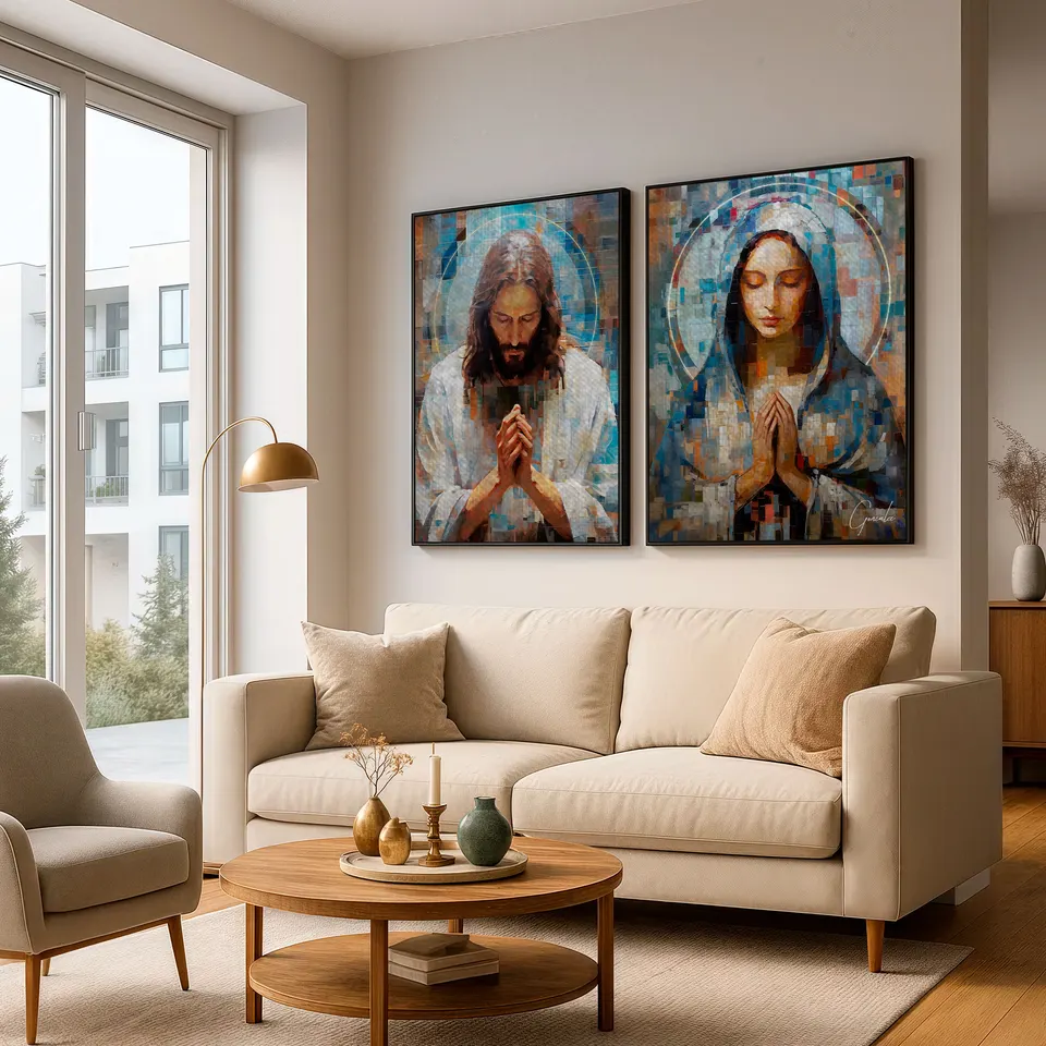 8741 Quadro Jesus e Maria Grid Art 2 Peças (1)