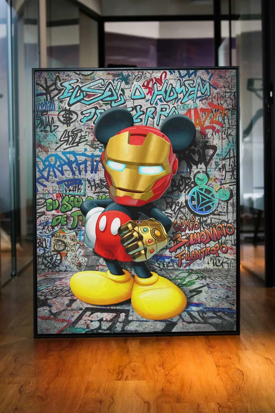Quadro Decorativo Mickey Homem de Ferro Manopla do Universo quadro decorativo para sala mascara de ferro quadro decorativo para quarto máscara de ferro
