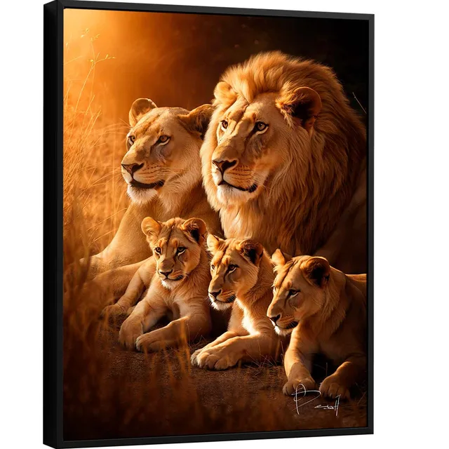 Quadro Família de Leões - 3 Filhotes - Quadros de Leão | QuadrosDecorativos.com