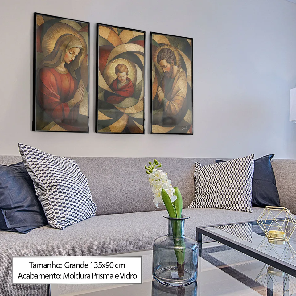 7058 Quadro Sagrada Família CubismArt 3 Peças (5)