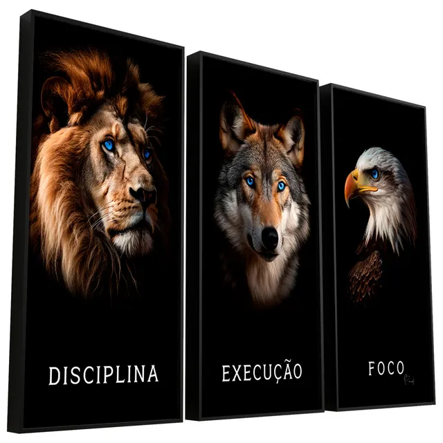 Quadro Disciplina, Execução e Foco Realista 3 Peças - Arquétipos | QuadrosDecorativos.com