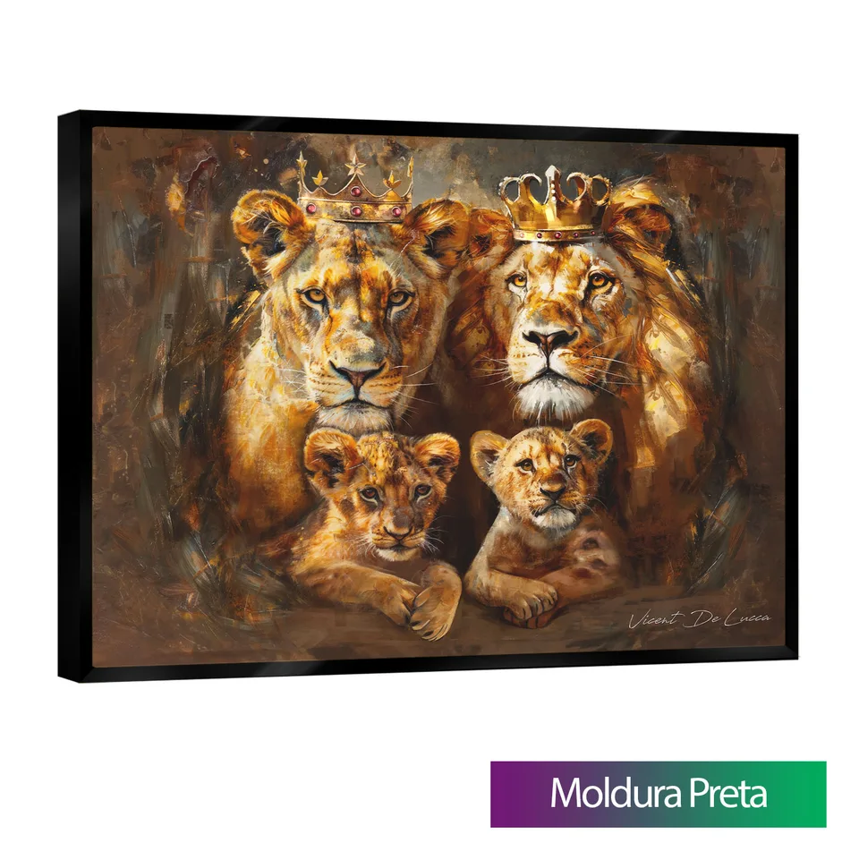 Quadro Família de Leões Imperiais com moldura preta