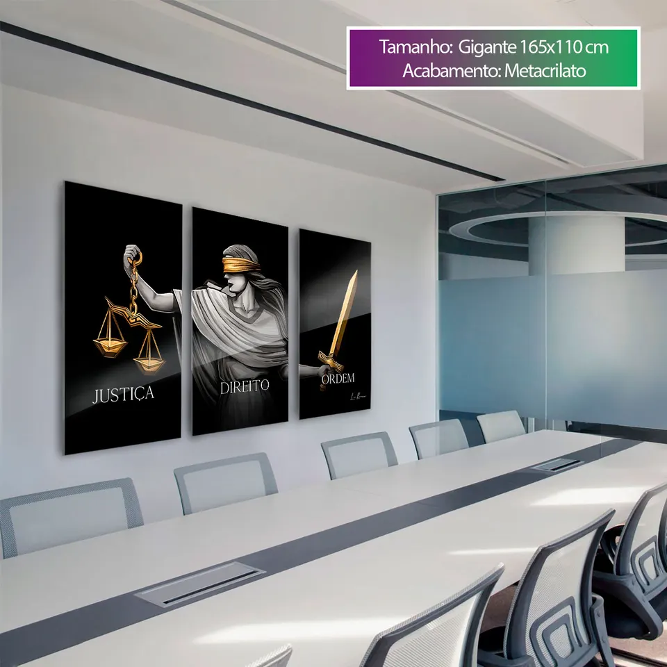 Quadro decorativo Justiça, Direito e Ordem 3 peças