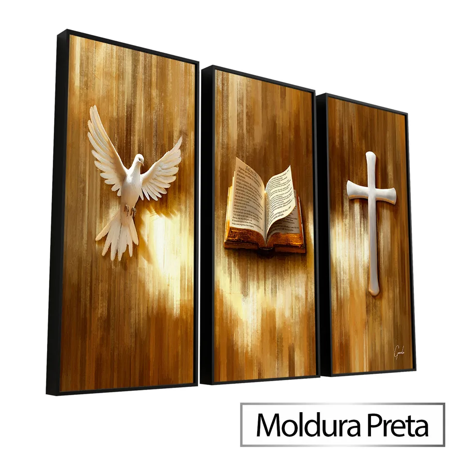 7066 Quadro Símbolos de Fé 3 Peças (3)