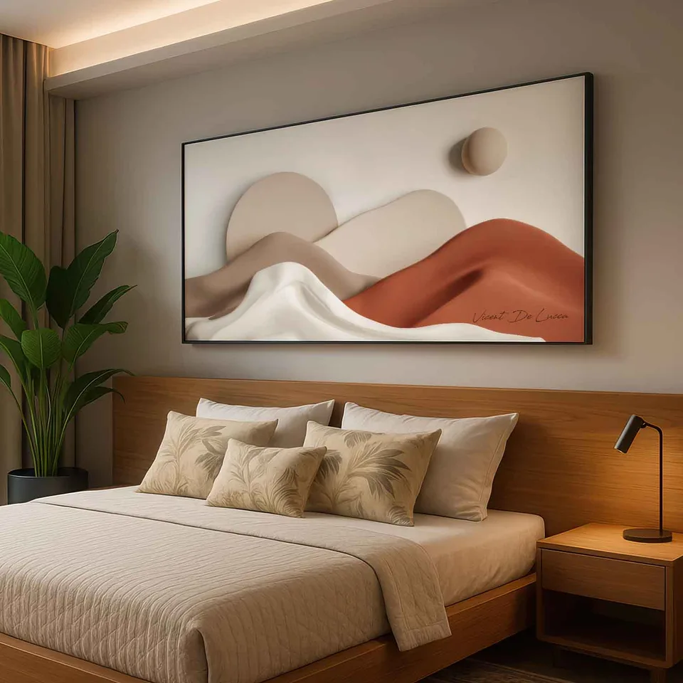 Quadro Paisagem Essencial com moldura preta no quarto