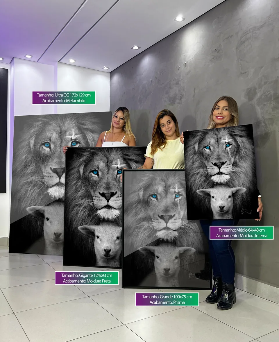Quadro decorativo O Leão e o Cordeiro tamanho Ultra-Gigante, Gigante, Grande e Médio.