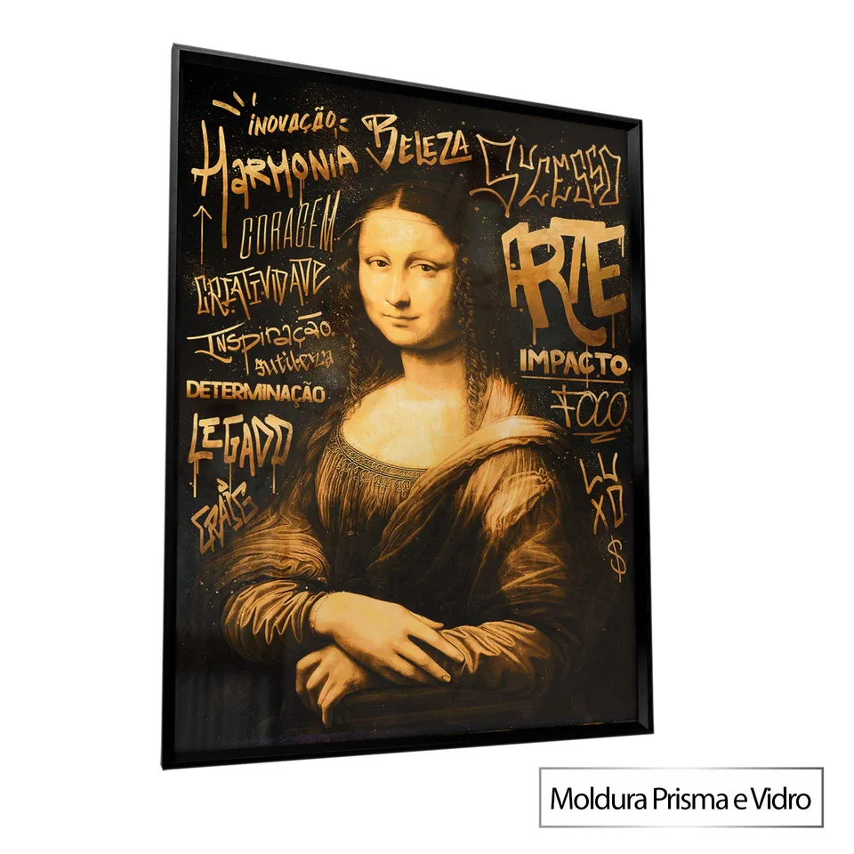 quadro monalisa grafite dourado — detalhes rosto e contrastes grafite ouro
