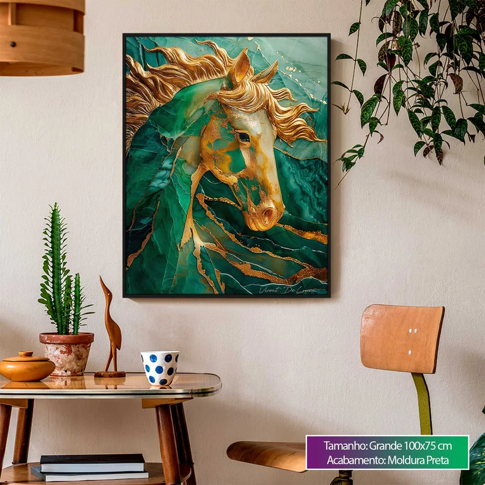 Quadro Cavalo Esmeralda com Ouro — foto 8