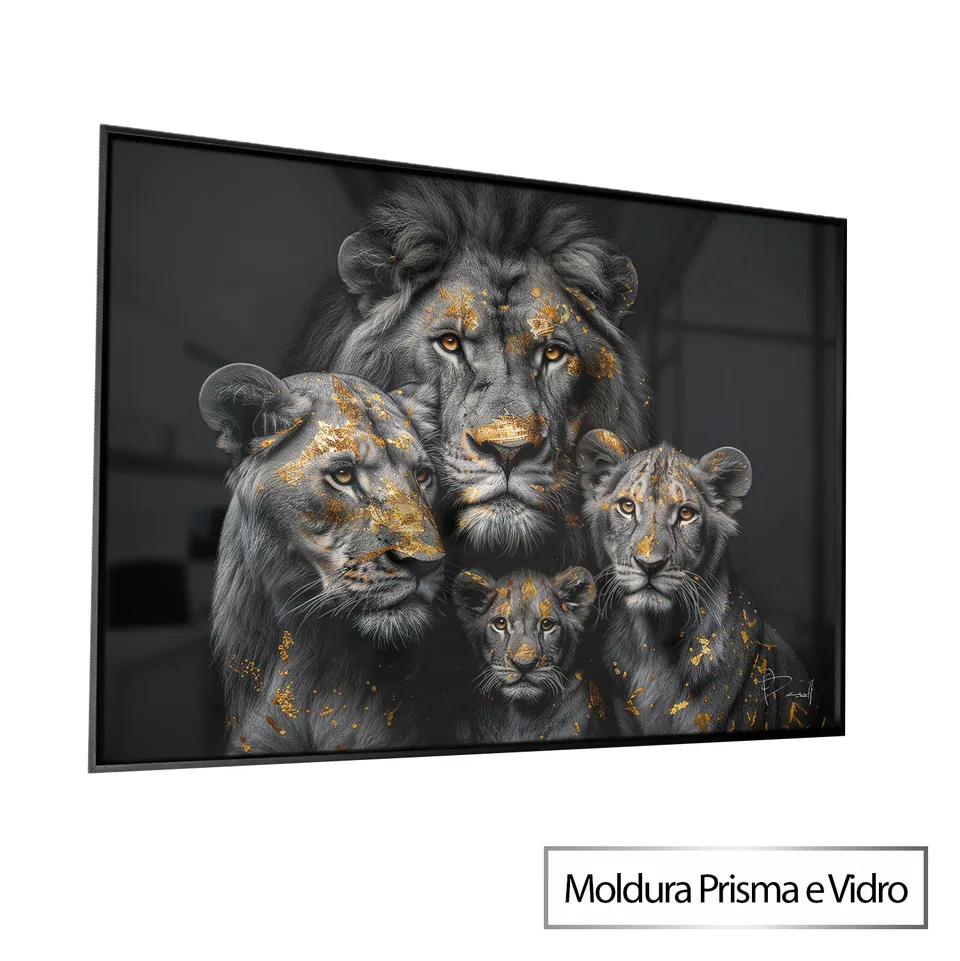 Quadro Família de Leões Folhas de Ouro — foto 12