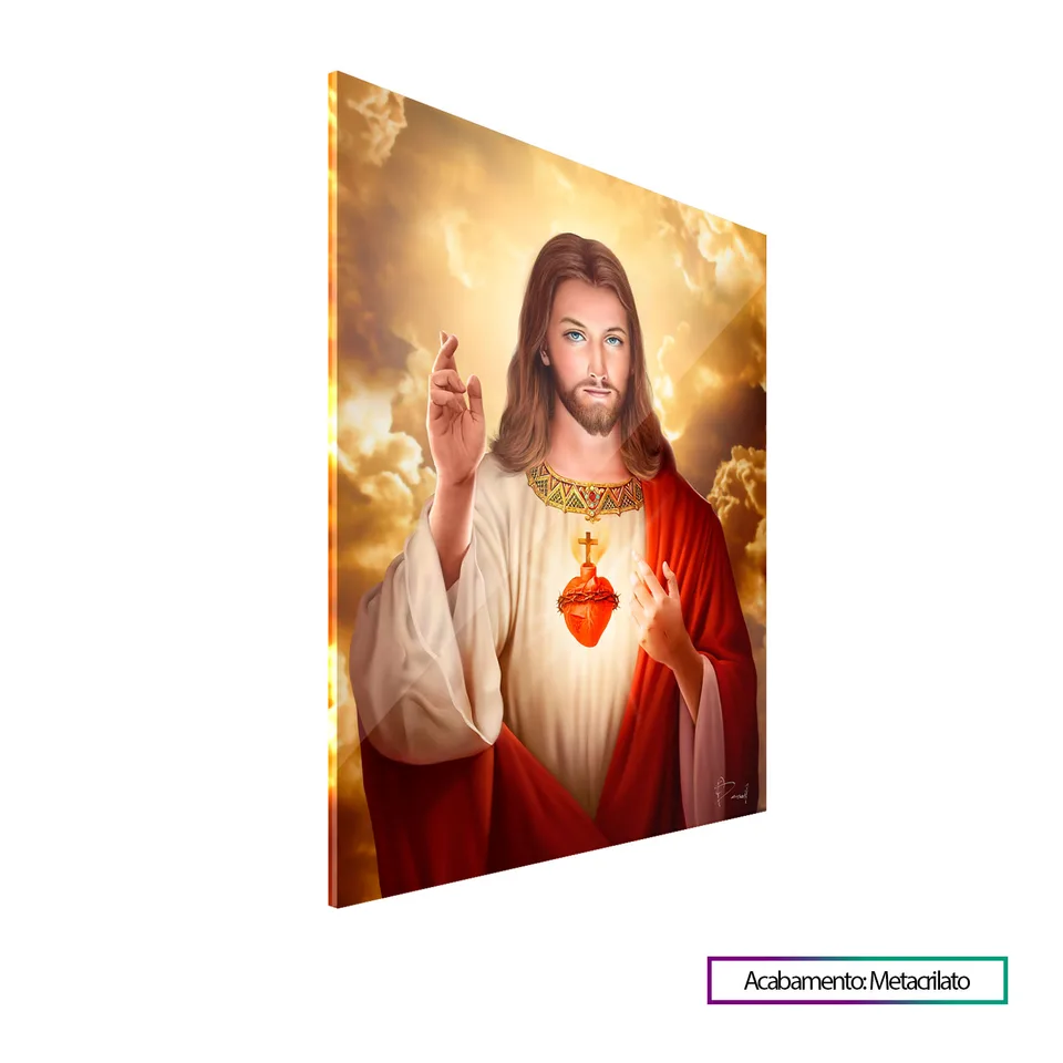 Quadro Sagrado Coração de Jesus - detalhe moldura dourada