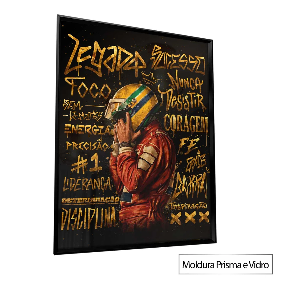 Quadro Herói das Pistas Grafite Dourado