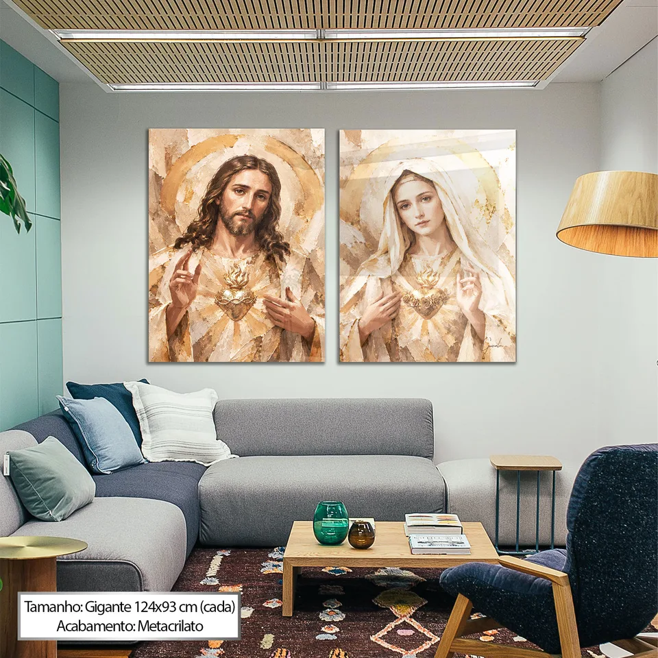 Quadro Os Corações Divinos de Jesus e Maria 2 Peças — foto 3