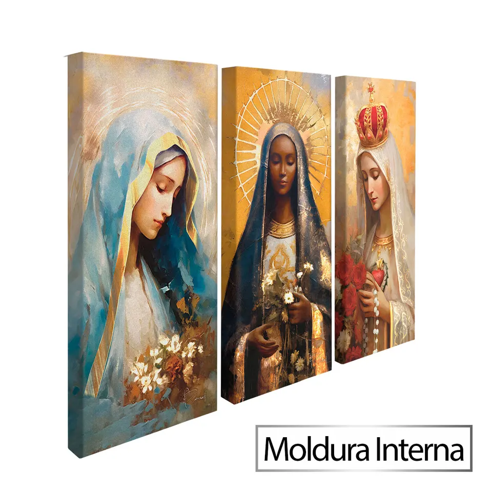Quadro Nossas Senhoras Strati D'Arte 3 Peças — Moldura Interna, Médio 93x62