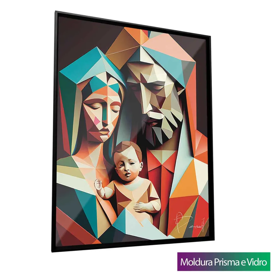 Quadro decorativo Família Divina Geométrica moldura prisma e vidro premium