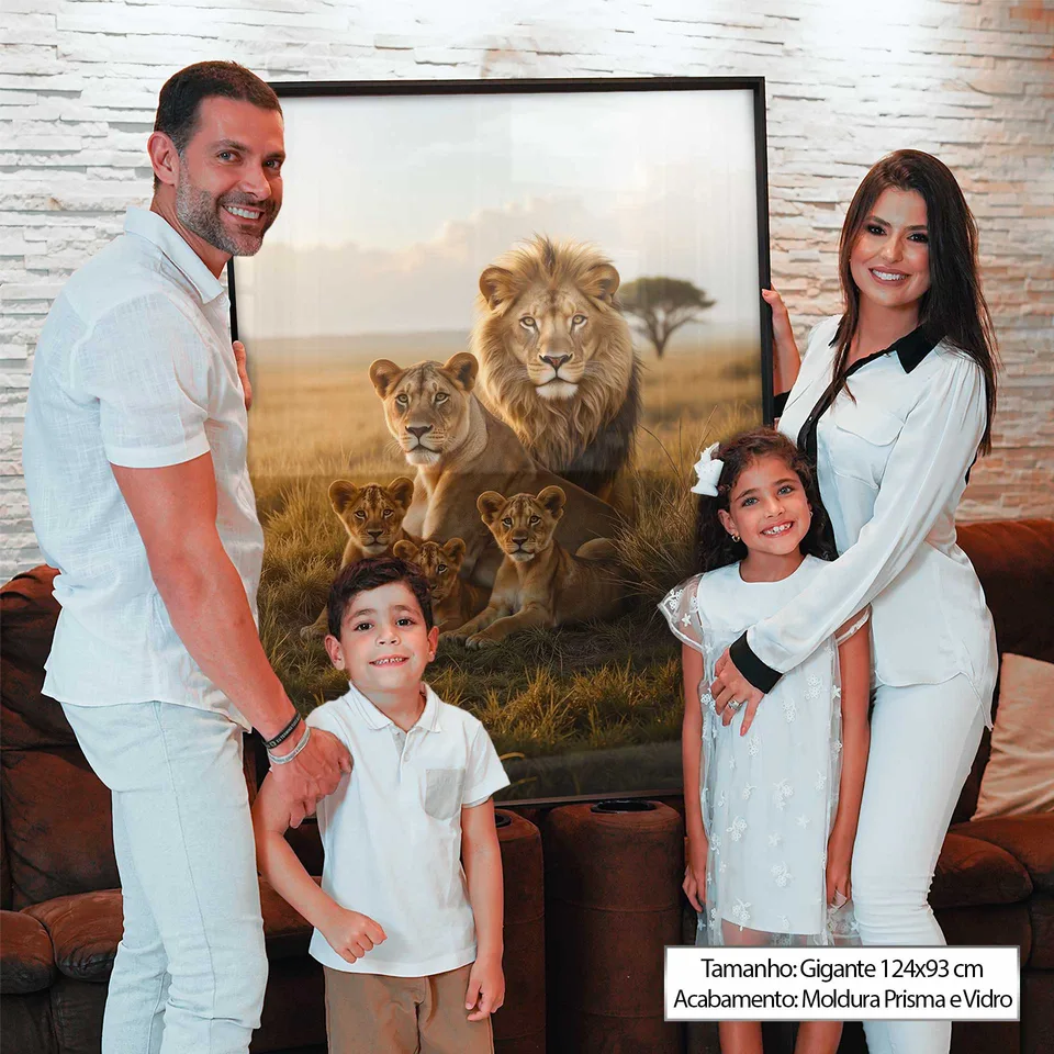 Quadro Família de Leões na Savana com família