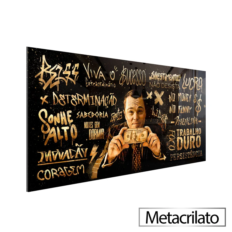 Quadro Lobo de Wall Street Grafite Dourado
