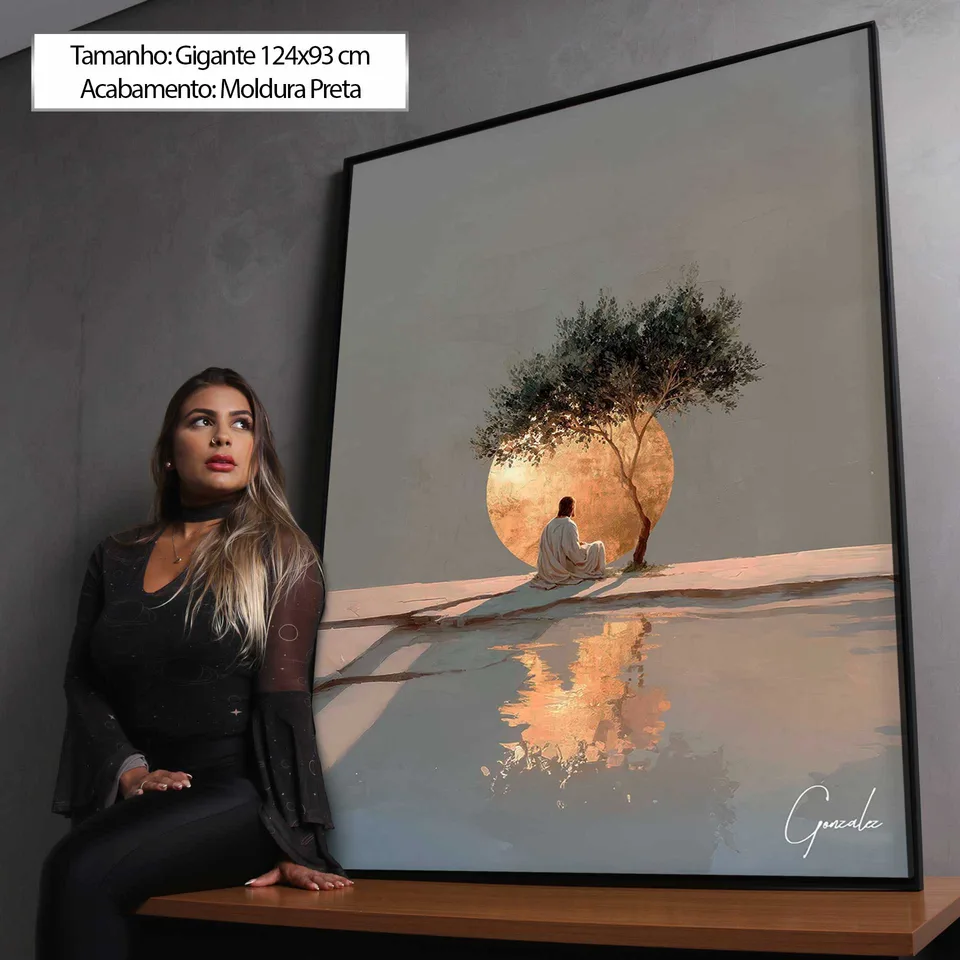 quadro cristo em serenidade — detalhes árvore água reflexos luminosos