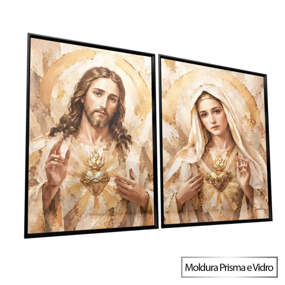 Quadro Os Corações Divinos de Jesus e Maria 2 Peças — foto 9