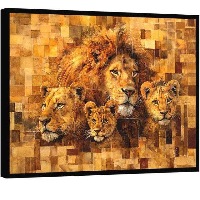 Quadro Família de Leão Grid Art - Quadros de Leão | QuadrosDecorativos.com