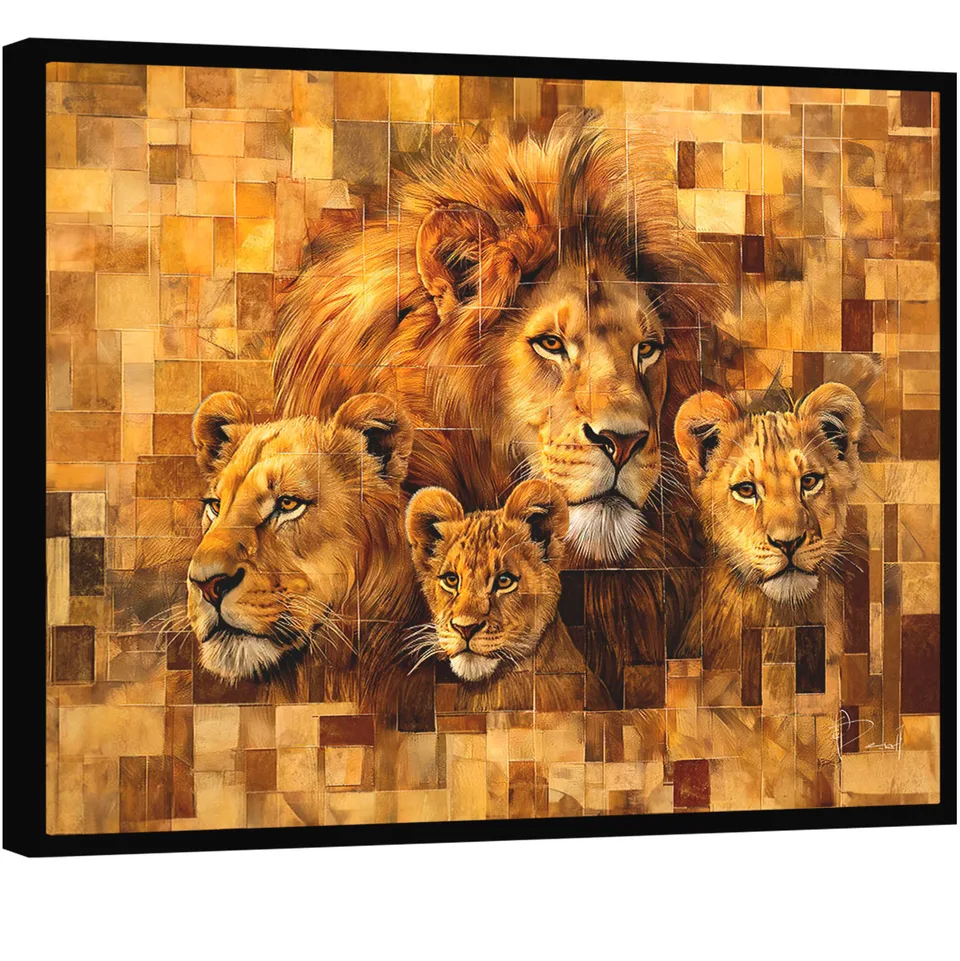 Quadro Família de Leão Grid Art