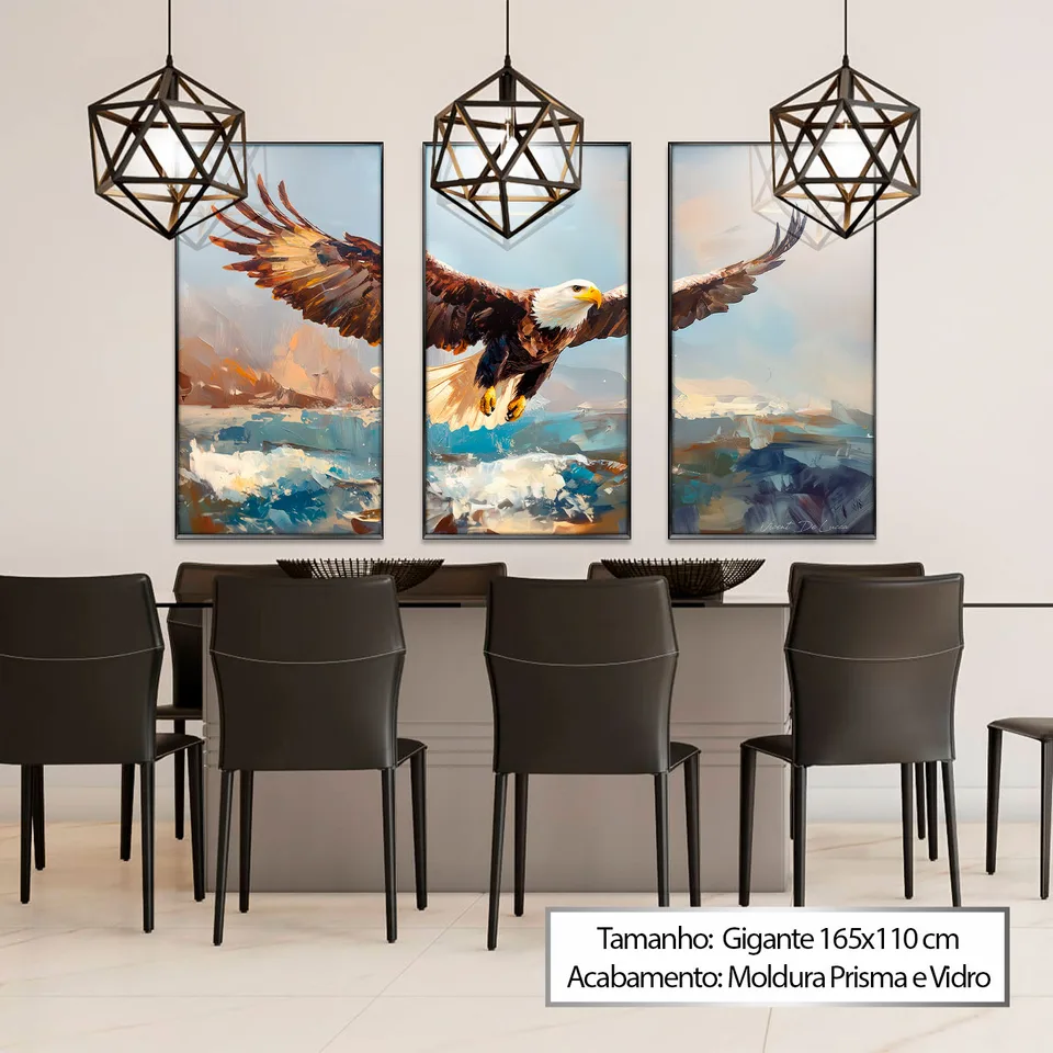 7086 Quadro Águia Sobre o Mar 3 Peças (8)