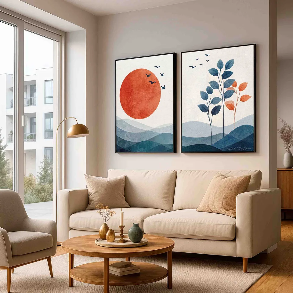 Quadro Minimalismo Natural - 2 Peças com moldura preta